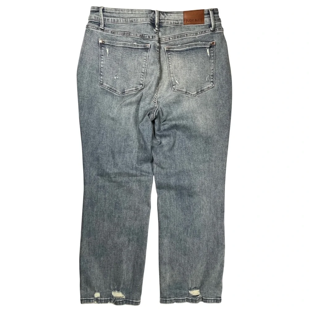 Judy Blue Straight Fit Jeans Women 14W Blue Distressed Medium Wash Denim Stretch